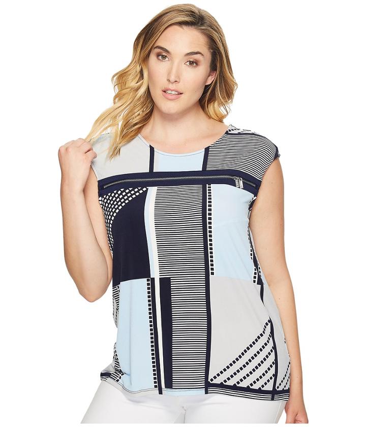 Calvin Klein Plus - Plus Size All Over Printed Zipper Top