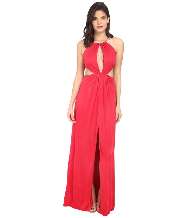 Aidan Mattox - Stretch Matte Jersey Long Gown With Cut Outs And Halter Neckline