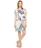 Adrianna Papell - Striped Maze Cold Shoulder Trapeze Dress