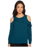 Vince Camuto Specialty Size - Petite Cold-shoulder Asymmetrical Ruffle Yoke Blouse