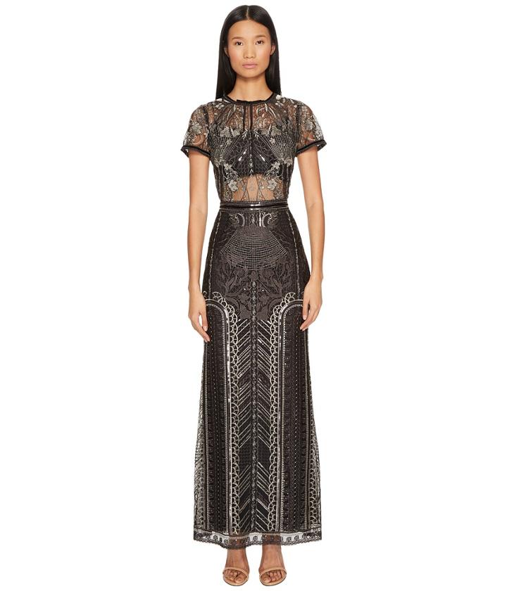 Marchesa Notte - All Over Embroidered Gown W/ Cap Sleeves