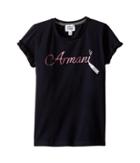 Armani Junior - Navy T-shirt With Ruffled Sleeves And Glitter Lipstick Logo