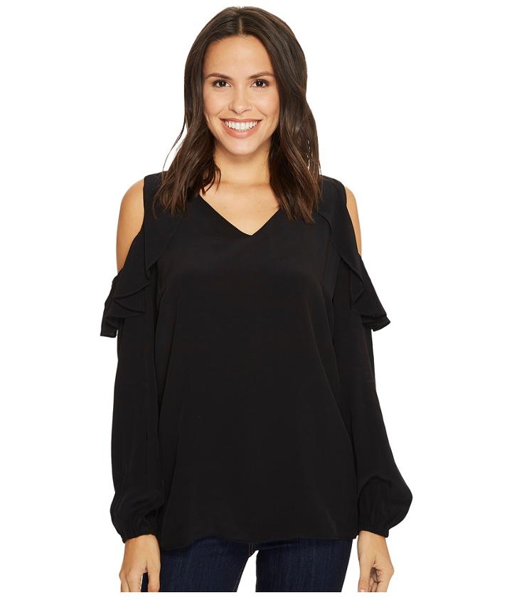 Tribal - Long Sleeve Woven Ruffle Cold Shoulder Blouse