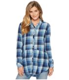 Mod-o-doc - Stone Washed Indigo Plaid Long Sleeve Button Front Shirt W/ Front Pockets