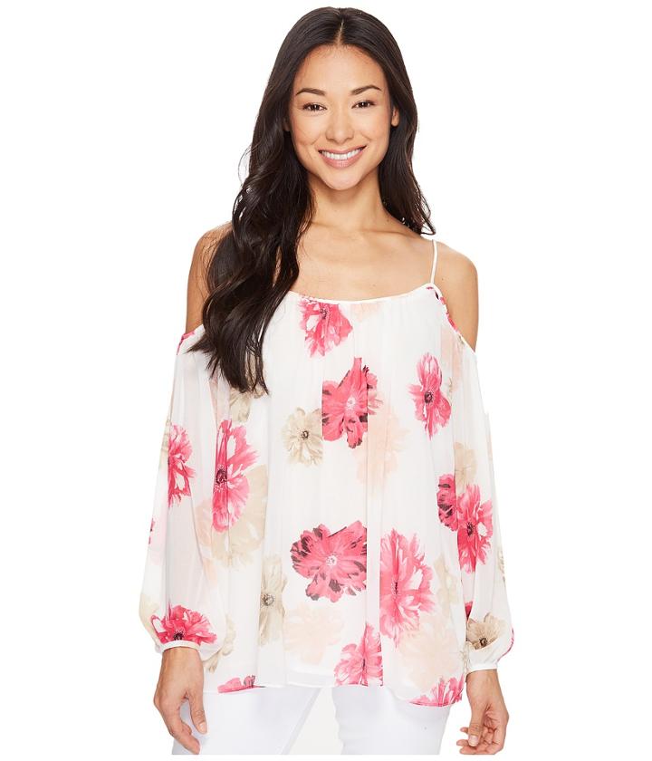 Calvin Klein - Printed Long Sleeve Off Shoulder Blouse