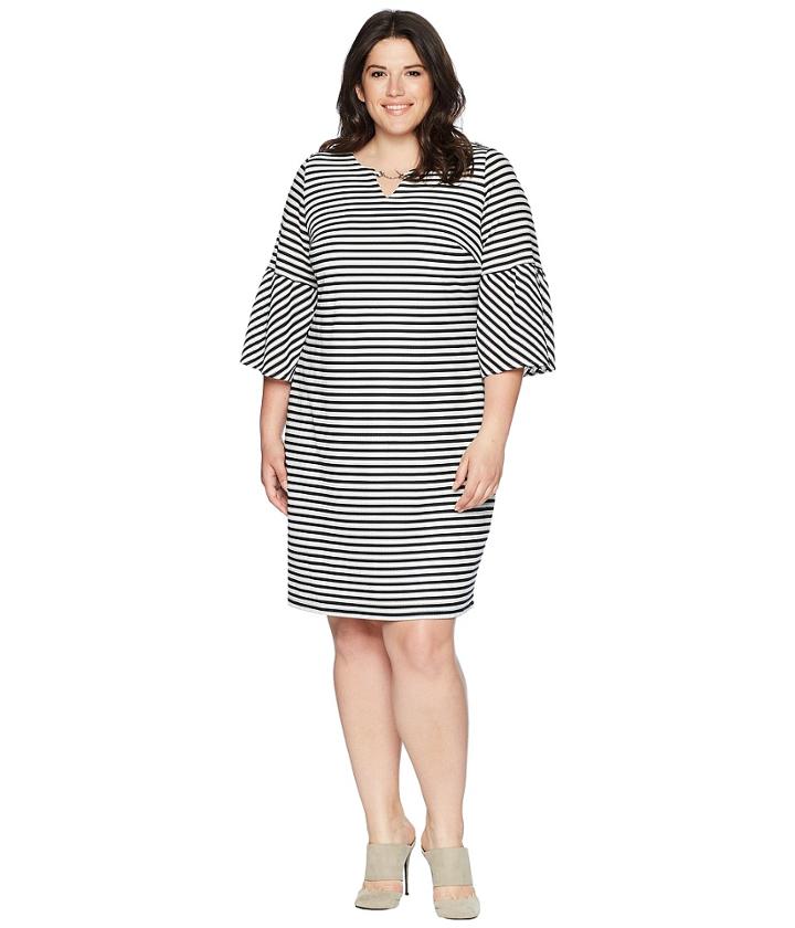 Calvin Klein Plus - Plus Size Bell Sleeve Textured Stripe Dress