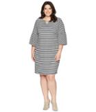 Calvin Klein Plus - Plus Size Bell Sleeve Textured Stripe Dress