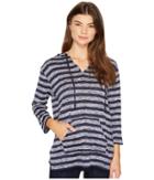Two By Vince Camuto - 3/4 Sleeve Uneven Stripe Split Hoodie
