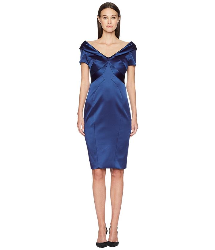 Zac Posen - Stretch Satin V-neck Short Sleeve Dress