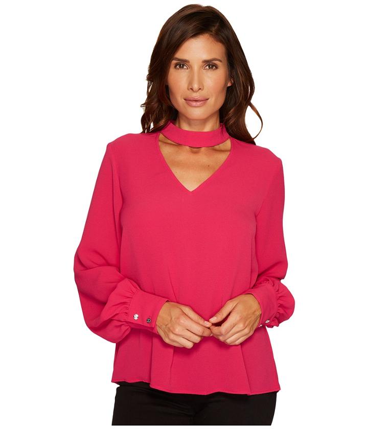 Cece - Long Sleeve Mock Neck Choker Textured Blouse