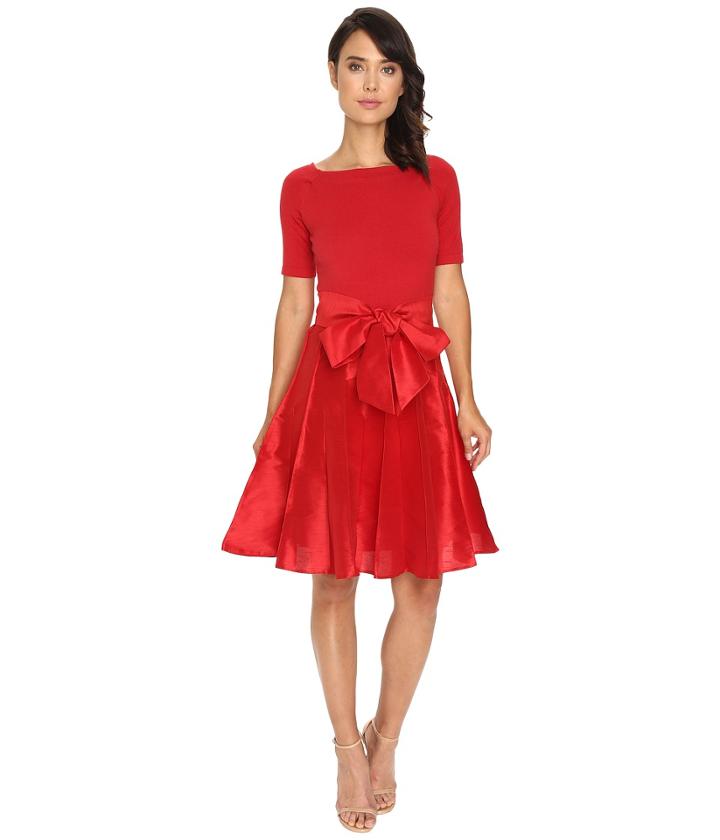 Nue By Shani - Full Fashioned Knit Dress With Dupioni Skirt