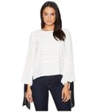Vince Camuto - Tie Cuff Bubble Sleeve Sheer Jacquard Stripe Blouse
