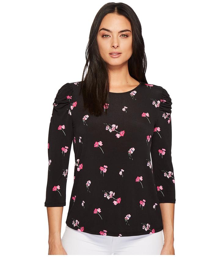 Cece - 3/4 Puffed Sleeve Confetti Ditsy Knit Top