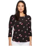 Cece - 3/4 Puffed Sleeve Confetti Ditsy Knit Top