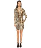 Just Cavalli - Long Sleeve V-neck Mixed Animal Print Jersey Dress