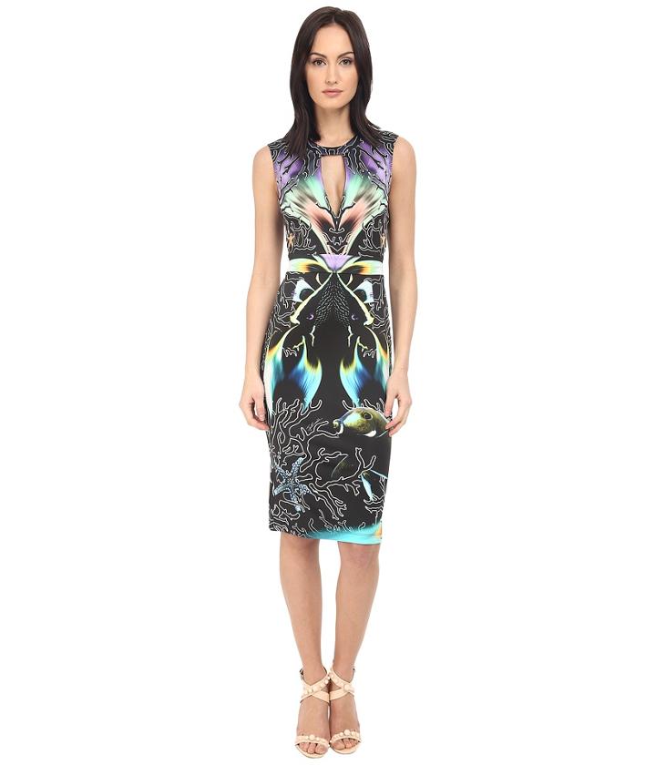 Just Cavalli - Coral Fish Allover Placed Print Sleeveless Dress