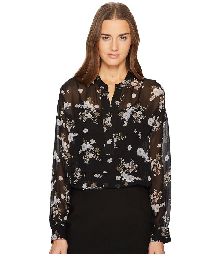 Vince - Tossed Floral Shirred Drape Pullover