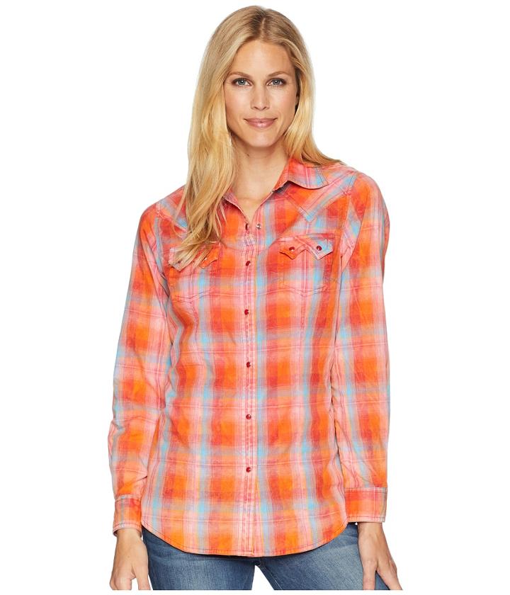 Wrangler - Long Sleeve Woven Plaid Sawtooth Pocket Snap