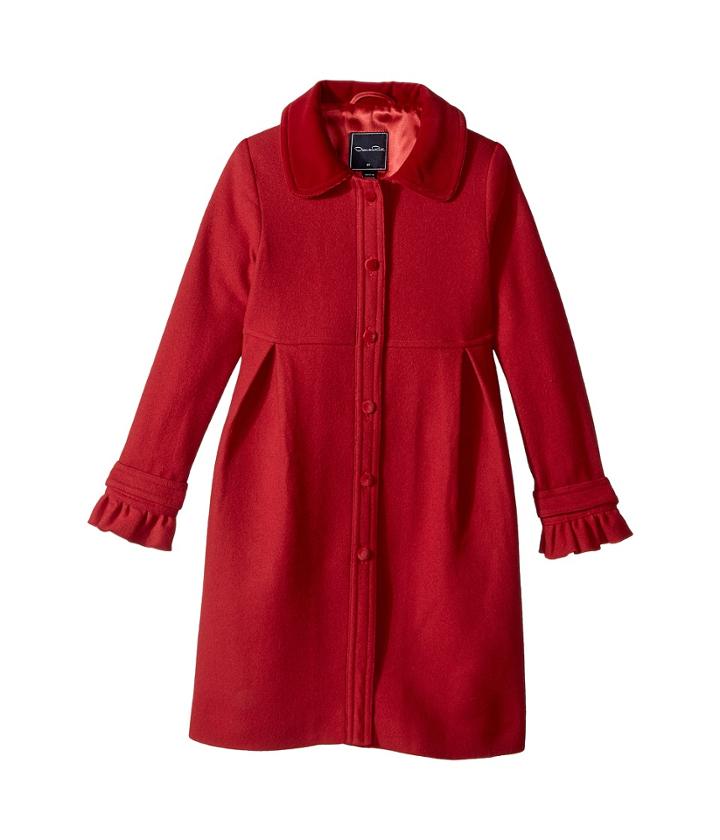 Oscar De La Renta Childrenswear - Wool Button Front Coat W/ Ruffle Detail