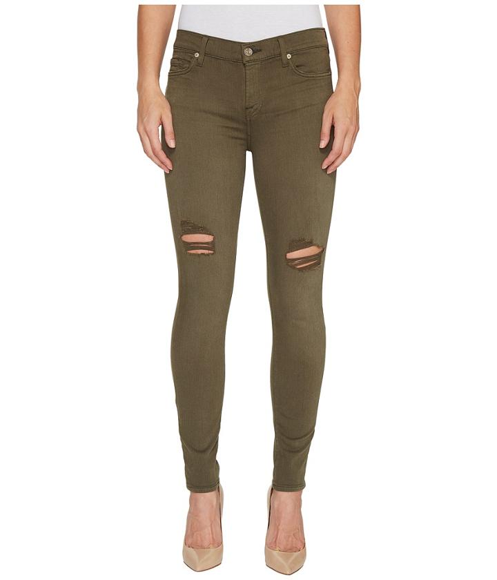 7 For All Mankind - The Ankle Skinny Jeans W/ Destroy In Olive