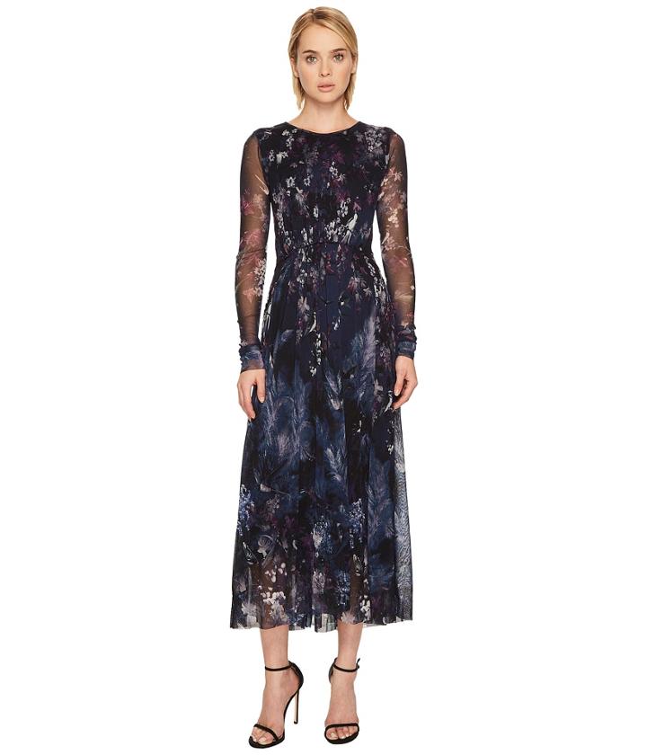 Fuzzi - Long Sleeve Blue Bird Print Gown Cover-up