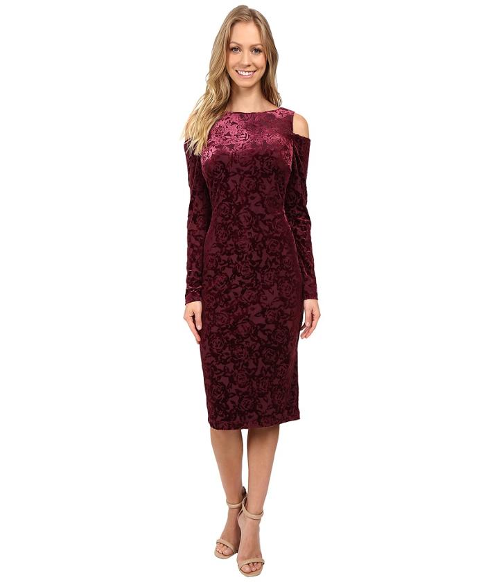 Maggy London - Shadow Rose Burnout Sheath With Cold Shoulder