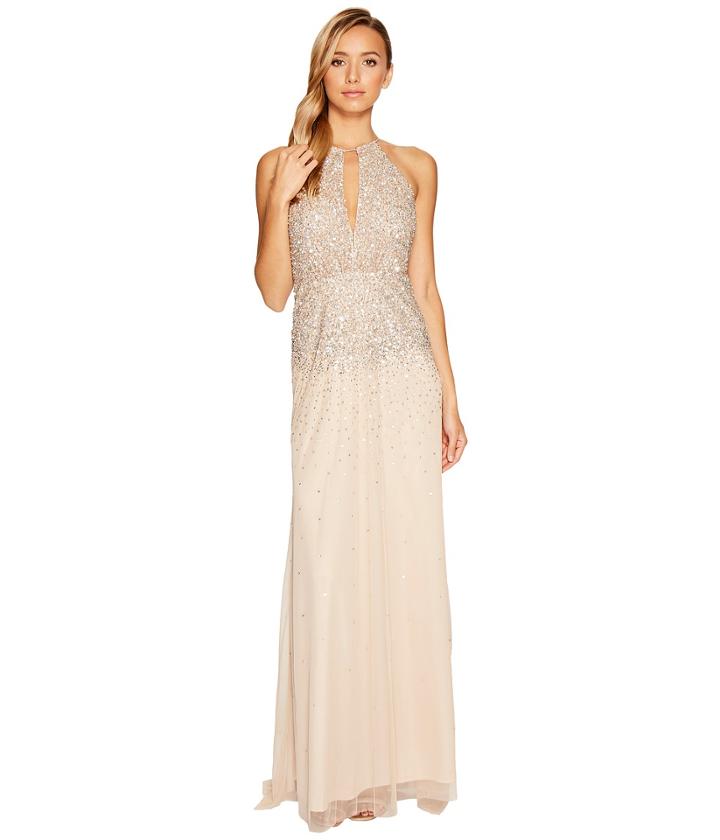 Adrianna Papell - Plunging Halter Beaded Gown