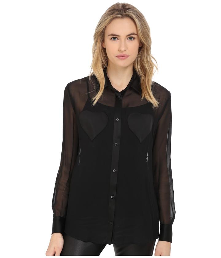 Love Moschino - Sheer Long Sleeve Blouse W/ Heart Chest Detail