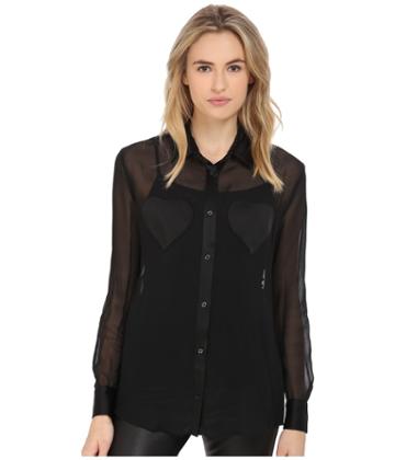 Love Moschino - Sheer Long Sleeve Blouse W/ Heart Chest Detail