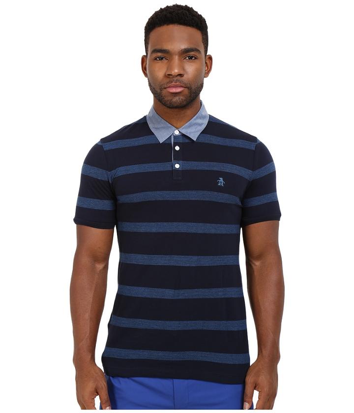 Original Penguin - Jacquard Twill Stripe Polo With Chambray Collar