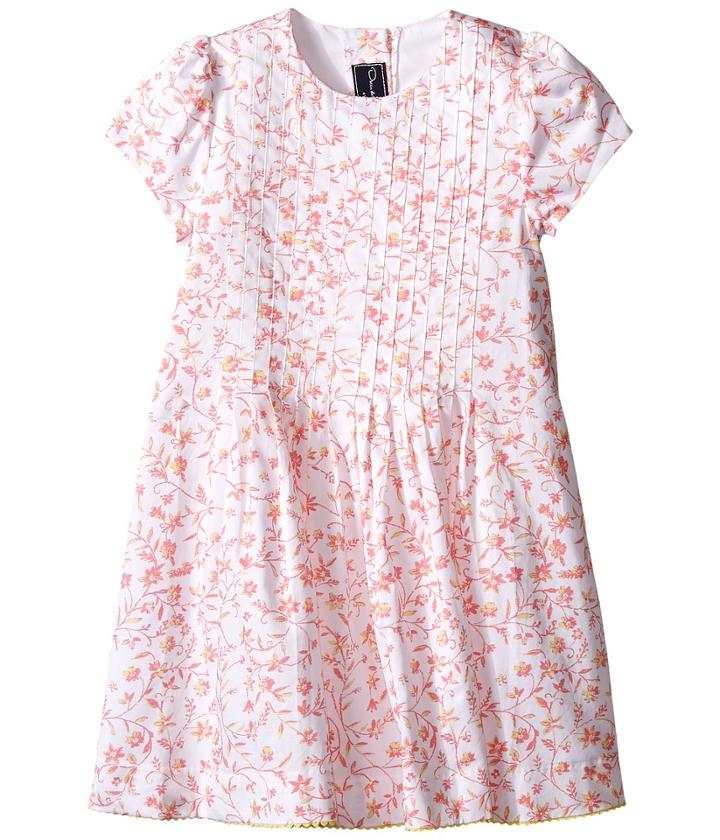 Oscar De La Renta - Floral Ikat Cotton Short Sleeve Pin Tuck Dress