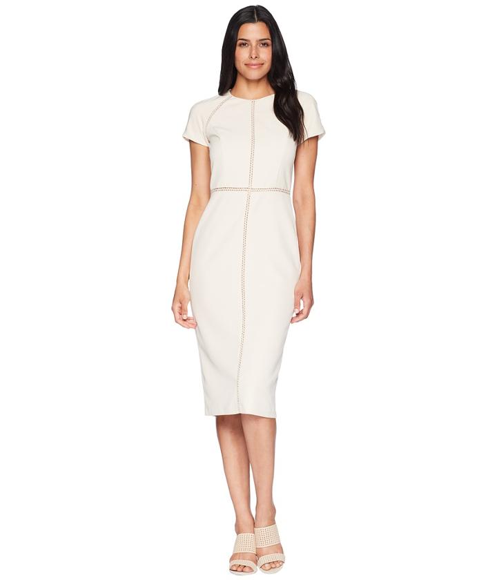 Maggy London - Dream Crepe Jewel Neck Sheath With Faggoting Trim