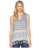 Dylan By True Grit - Denim Dream Catcher Sleeveless Tunic With Fringe Hem