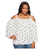 Vince Camuto Specialty Size - Plus Size Long Sleeve Fluent Flowers Cold Shoulder Blouse