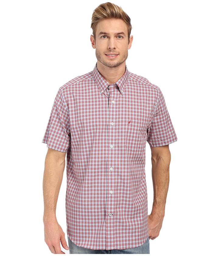 Nautica - Short Sleeve Wrinkle Resistant Medium Gingham Pocket
