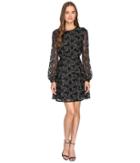 Just Cavalli - Long Sleeve Sheer W/ Lining Embroidered Dress