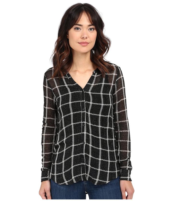 Michael Stars - Plaid Mesh Long Sleeve Button Down