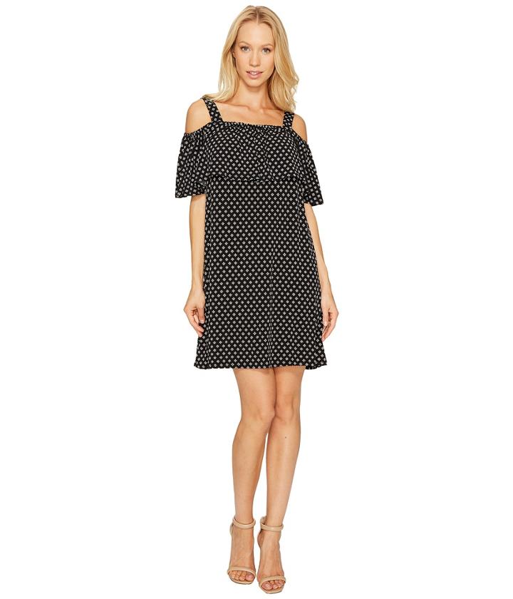 Cece - Cold Shoulder Stencil Foulard Knit Dress