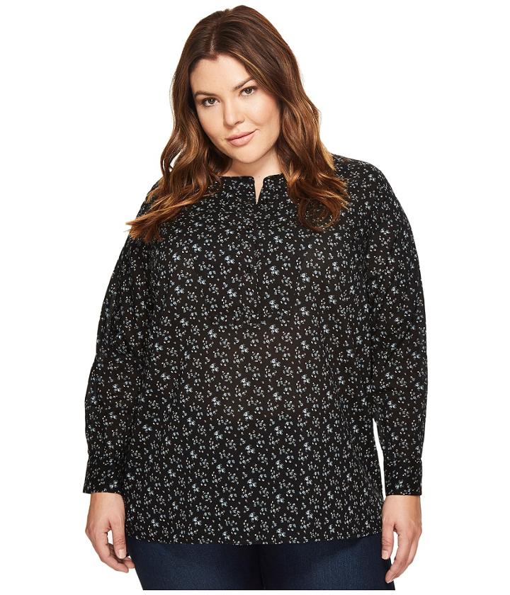 Two By Vince Camuto - Plus Size Long Sleeve Mini Bouquets Bib Henley Tunic