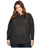 Two By Vince Camuto - Plus Size Long Sleeve Mini Bouquets Bib Henley Tunic