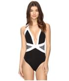 Jets By Jessika Allen - Luxe Contrast Banded Deep V-neck Halter One-piece
