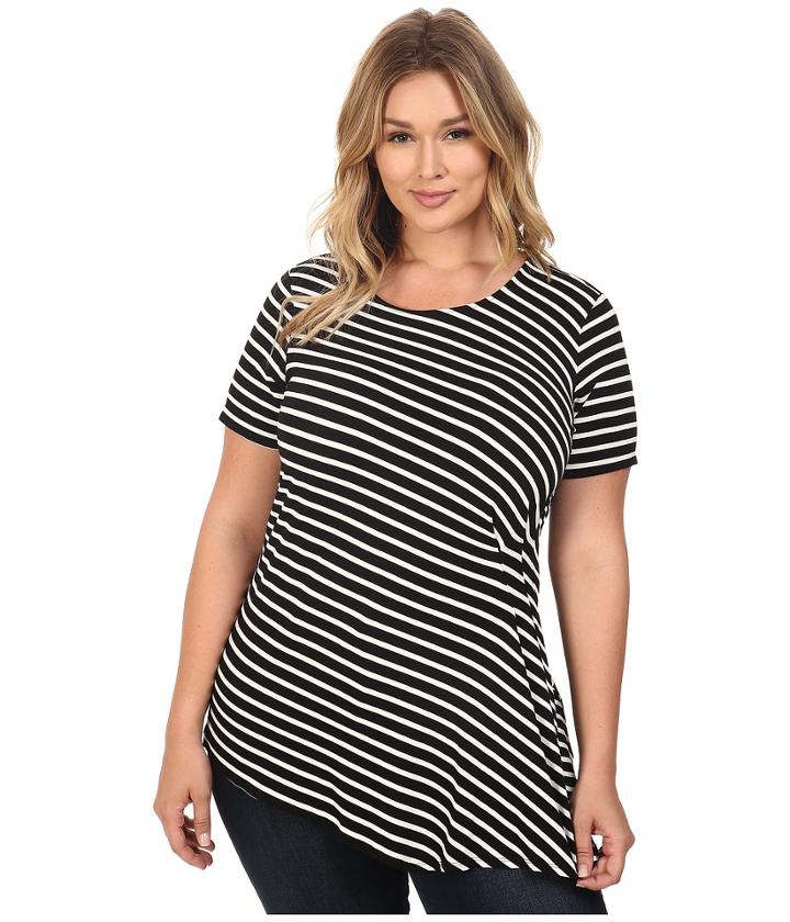 Vince Camuto Plus - Plus Size Short Sleeve Stripe Pulse Side Ruched Top