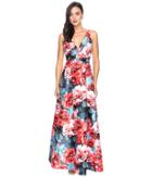 Adrianna Papell - Printed Jacquard Halter Deep V-neck Ball Gown