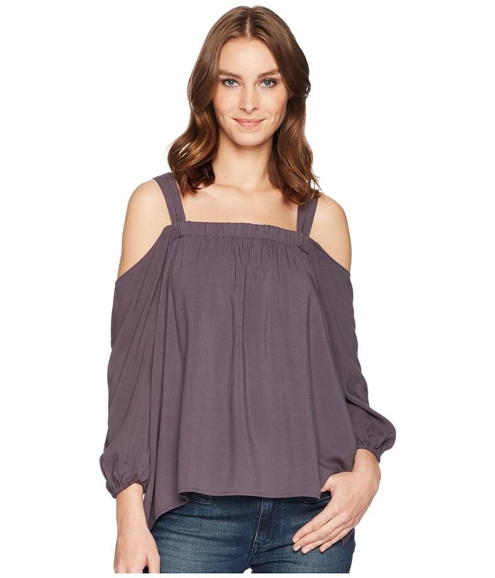 Cruel - Long Sleeve Rayon Cold Shoulder Peasant Top