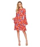 Donna Morgan - Jewel Neck Printed Rayon Fit And Flare W/ Bell Sleeve
