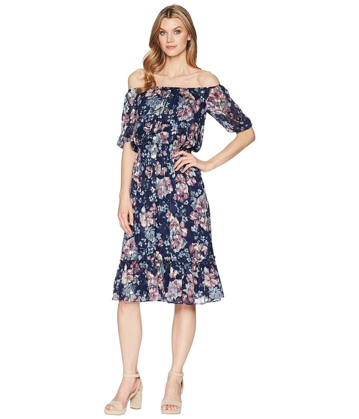 Adrianna Papell - Off Shoulder Blouson Burnout Dress