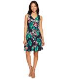 Tahari By Asl Petite - Petite Palm Print Tie-waist A-line Dress