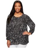 Vince Camuto Specialty Size - Plus Size Long Sleeve Textural Reef Asymmetrical Layered Blouse