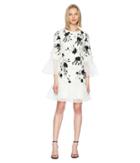 Marchesa Notte - 3/4 Sleeve All Over Beaded Tunic W/ 3d Flowers And Organza Ruffles