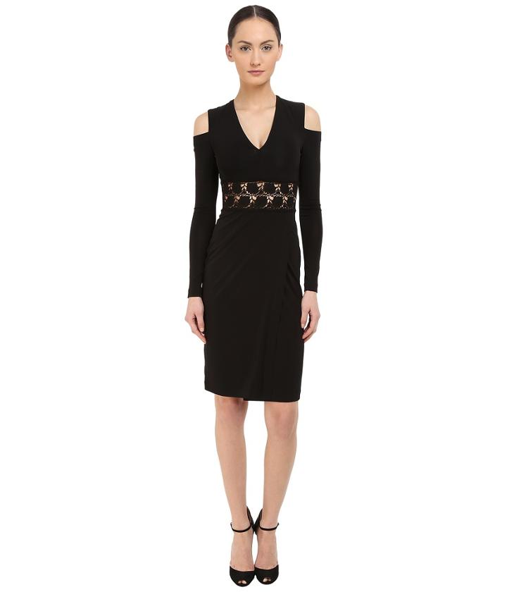Yigal Azrou  L - Cold Shoulder Long Sleeve V-neck Dress